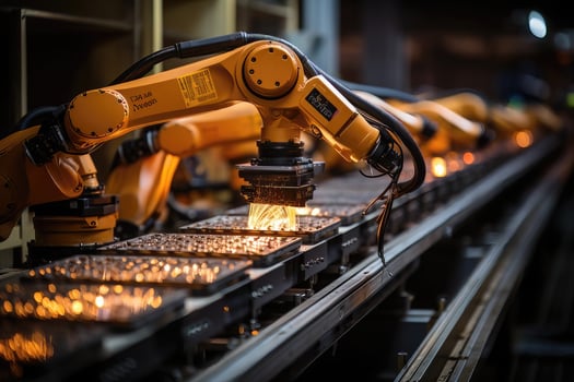 Industrial robot arm. Assembly line in factory - photo