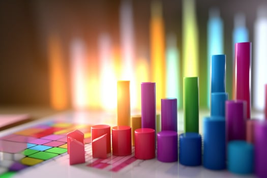 financial graph on table with colorful light background, business and finance concept photo