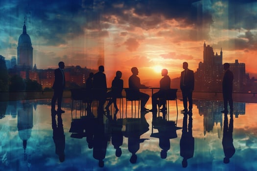 Silhouette Business People Meeting Cityscape Cityscape Teamwork Concept photo