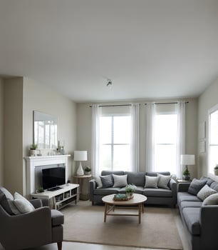 Living room interior indoor display by shining bright sunlight from the window. photo