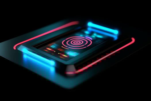 3d rendering of red and blue glowing Digital fingerprint on black background. photo
