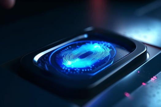 3d rendering of red and blue glowing Digital fingerprint on black background. photo