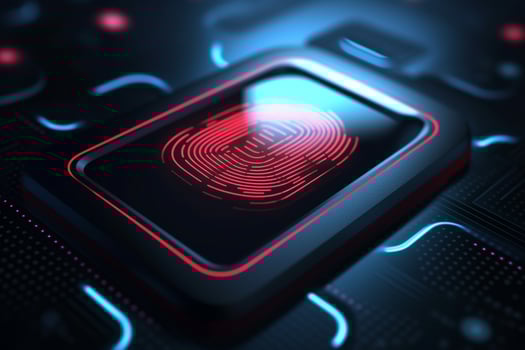 3d rendering of red and blue glowing Digital fingerprint on black background. photo