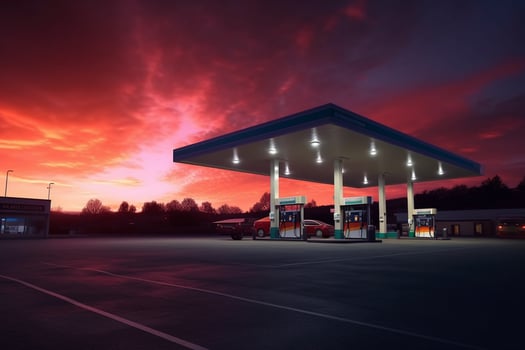 Petrol and Gas station at sunset. photo