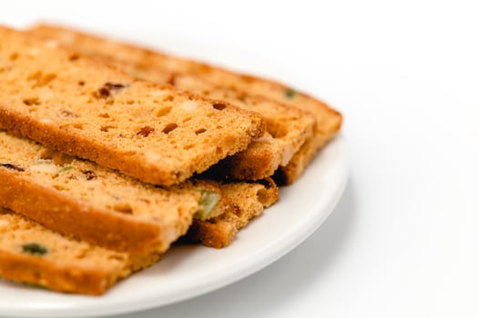 Homemade delicious biscotti on white background photo