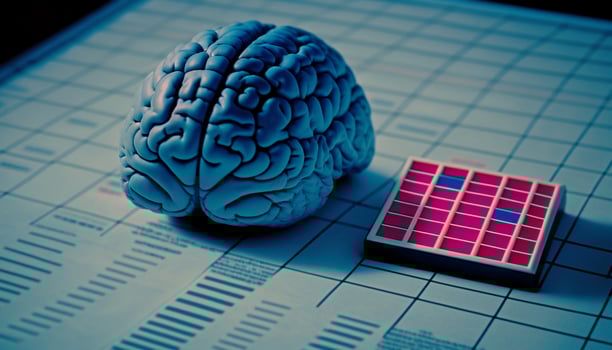 Illustration of human brain and graph future business , stock chart analysis to beat the market. . photo