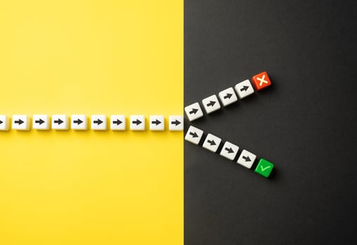 Make a decision to accept or reject. Choosing a further path, alternative options. Fork concept It's time to make a choice. photo