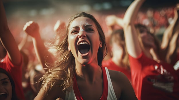 female soccer fan celebrating the victory of her team. Soccer woman. photo