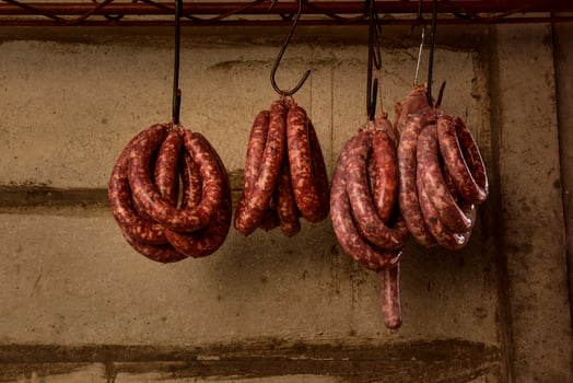 Handmade sausages traditional preparation, Patagonia, Argentina photo