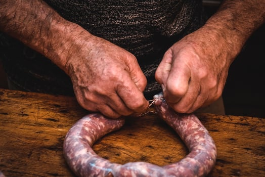 Handmade sausage preparation, Argentine tradition, Pampas, Patagonia photo