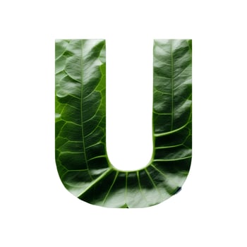 Green leaf typography text design uppercase alphabet U, photo