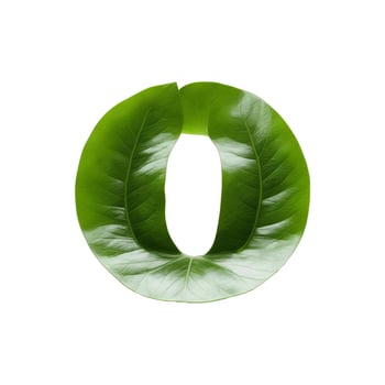 Green leaf typography text design lowercase alphabet o, photo