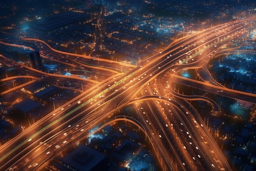 Highway traffic in the city at night. 3D rendering. photo