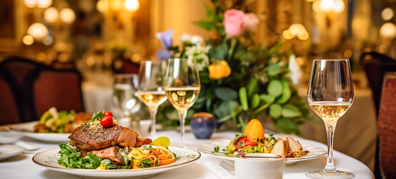 Luxury food service, main course served at a restaurant or formal dinner event in classic English style in the luxurious hotel or country estate, photo