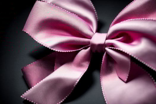 A Close Up Of A Pink Bow On A Black Background. photo
