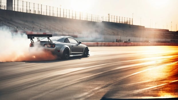 sports car performing burnout or drifting on racing track photo