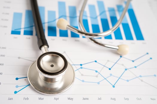 Stethoscope on graph paper, Finance, Account, Statistics, Investment, Analytic research data economy and Business company concept. photo