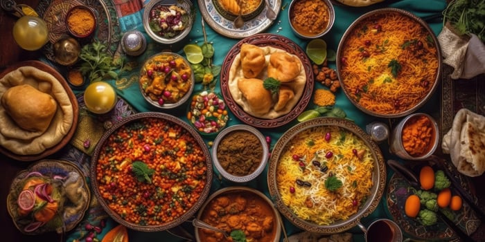 Illustration of Indian national food. View from above. photo