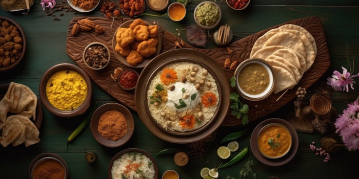 Illustration of Indian national food. View from above. photo