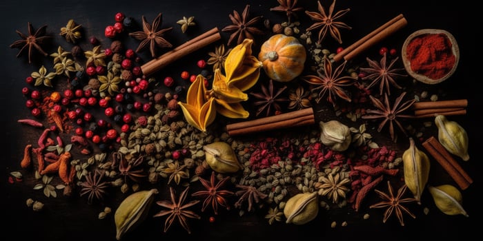 Indian spices close up. Pepper, turmeric thyme paprika cumin. photo