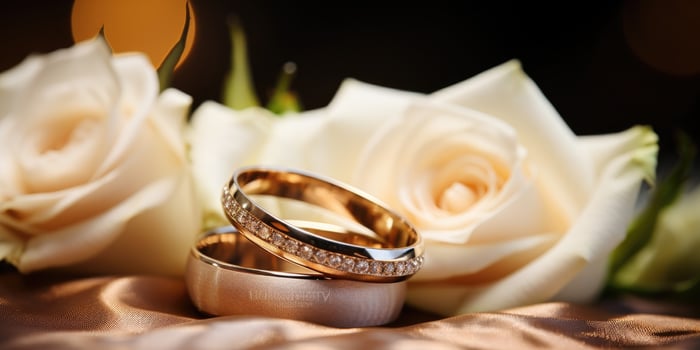 Wedding rings. Wedding flowers. photo