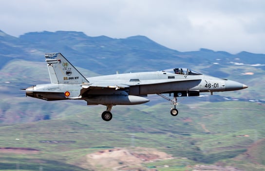 Military fighter jet plane at air base. Air force flight operation. Aviation and aircraft. Air defense. Military industry. Fly and flying. photo