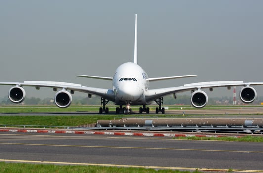 Air France Airbus A380 F-HPJI passenger plane arrival and landing at Paris Charles de Gaulle Airport photo