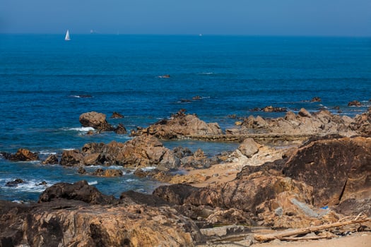 Sunny day at the beautiful coastline and beaches at Porto city in Portugal photo