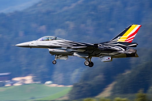 Military fighter jet plane at air base. Air force flight operation. Aviation and aircraft. Air defense. Military industry. Fly and flying. photo