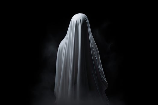 Mysterious dark image of a female figure in a white robe. . photo