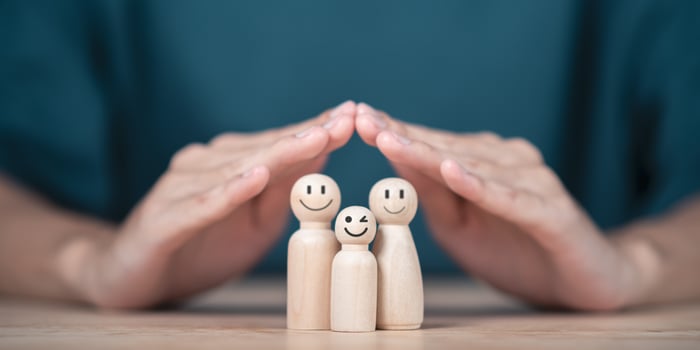 Male hand icon Represents the protection and protection of family safety,Insurance management planning,health care and finance ,property and family risk reduction,life and property protection planning photo