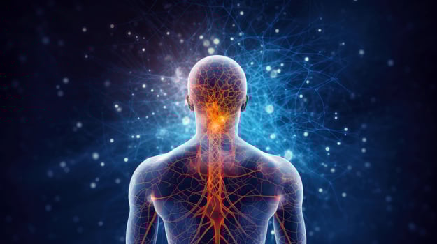 Energy of Thought. Human head emitting abstract fractal structure to illustrate working of human mind, illustration photo
