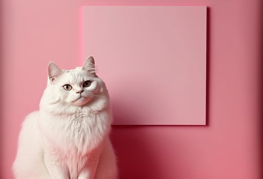 Beautiful fluffy adult cat isolated on a pink background. . photo