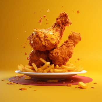 3D style design of fried chicken in yellow background photo