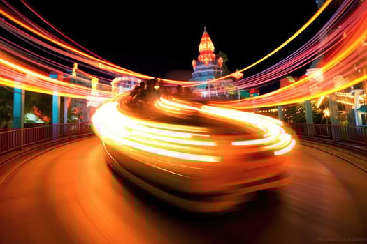 The exhilaration and thrill of a roller coaster ride at an amusement park. photo