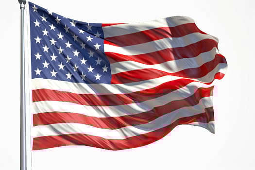 The flag of the United States of America Isolated. solid white backgroud. photo