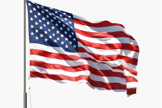 The flag of the United States of America Isolated. solid white backgroud. photo