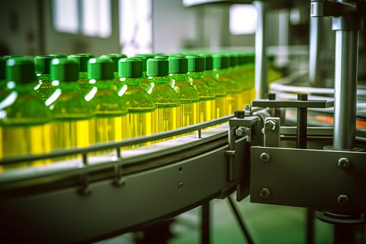 Conveyor belt, Beverage factory of fruit juice product for processing and bottling. photo