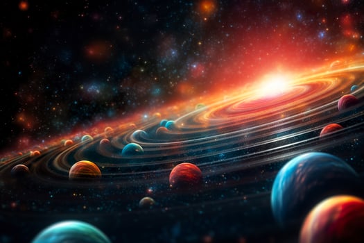Our 3d Solar system with planets in orbits path. photo