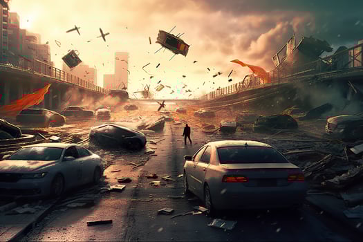 cars World collapse, doomsday scene, digital painting, digital illustration. photo