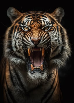 free tiger or lion portrait dark background. photo