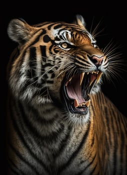 free tiger or lion portrait dark background. photo