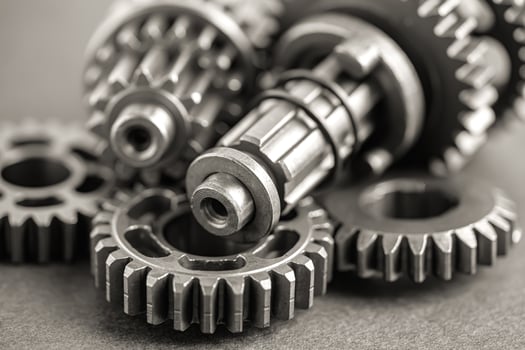 Gear and cogs wheels, clock mechanism, brass metal engine industrial. photo