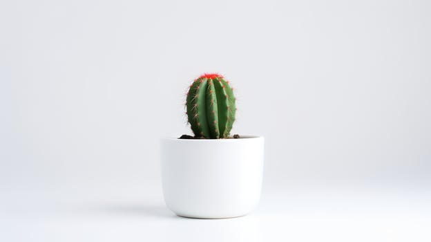 Photo of cactus in minimalist pot as houseplant for home decoration isolated on white background.