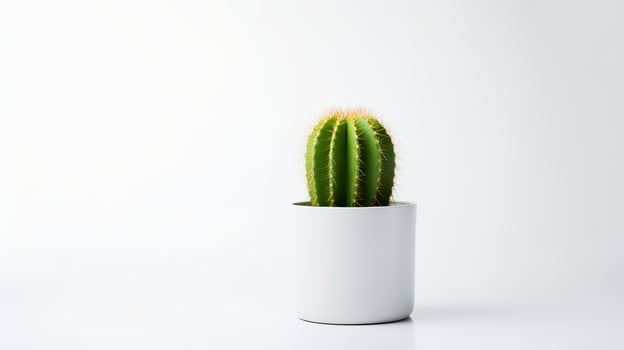 Photo of cactus in minimalist pot as houseplant for home decoration isolated on white background.