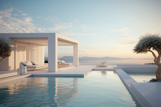 Luxury hotel resort exterior with swimming pool. Lounge zone. photo