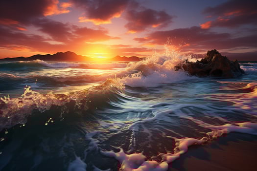 A stunning display unfolds as a fiery sunset embraces the sea landscape photo