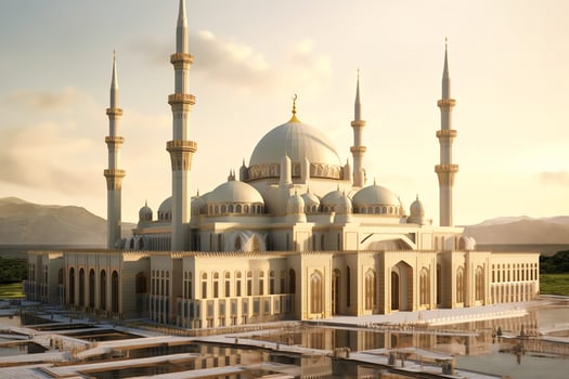 Awesome buildings of mosque in ramadan vibes. Ramadan kareem eid mubarak islamic mosque concept by photo