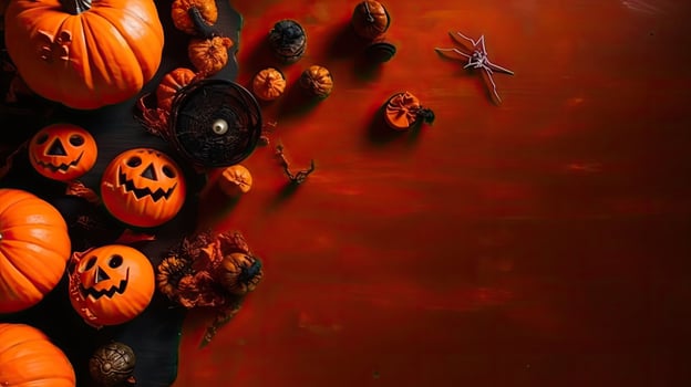 Perfect Concept Design background for Halloween sale banner with bunch of orange pumpkins, photo