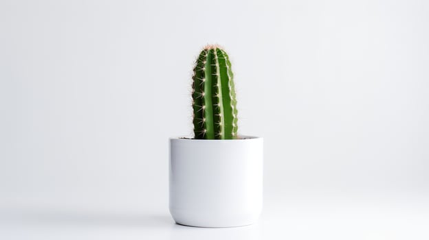 Photo of Organ pipe cactus in minimalist pot as houseplant for home decoration isolated on white background.